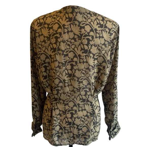 Jones New York Blouse Floral Patterned French Cuffs Flatter Fitted Gold Brown 8 - Picture 11 of 14